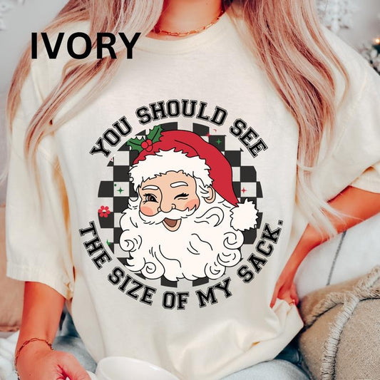 You Should See The Size Of My Sack Christmas Shirt~ Unisex Apparel Relaxed Fit Printed In The USA Clothing Womenswear Casual Comfort Cotton Top Athletic Boho Chic