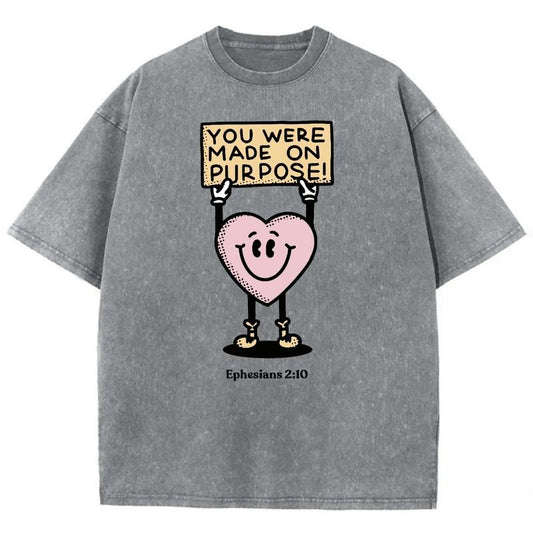 You Were Made On Purpose Unisex Washed T-Shirt, Christian Tshirts, Christian t shirts, Christian Jesus  t shirts, Vintage 90s Graphic Tee Gift Cotton Top, Mineral color