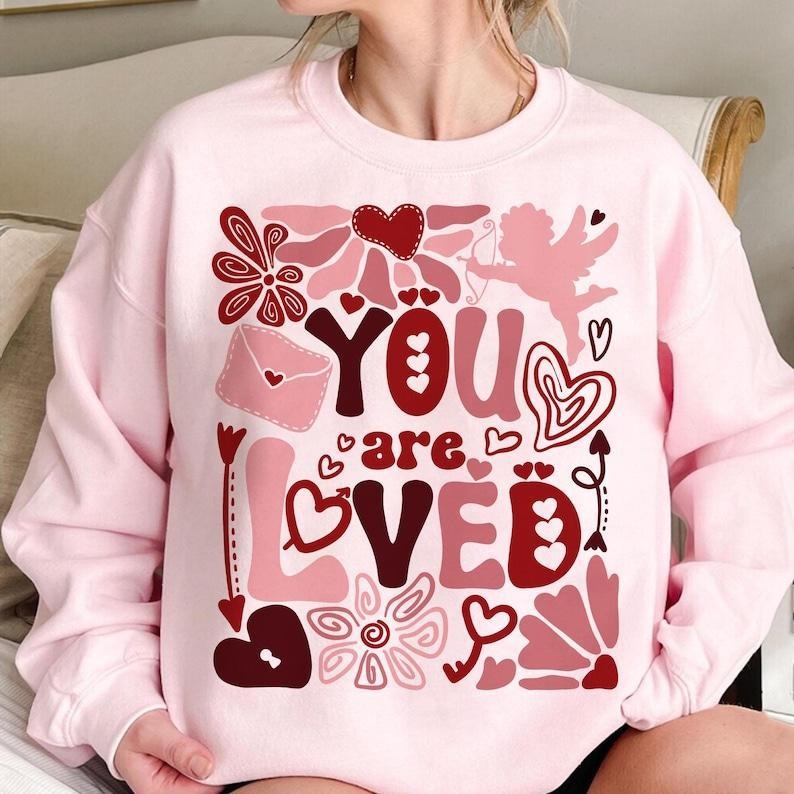You are loved Shirt, Boho Valentine Floral Hoodie, Sweatshirt, T-Shirt, Valentine Heart Coquette Shirt, Cupid Shirt, Christian Valentine Shirt
