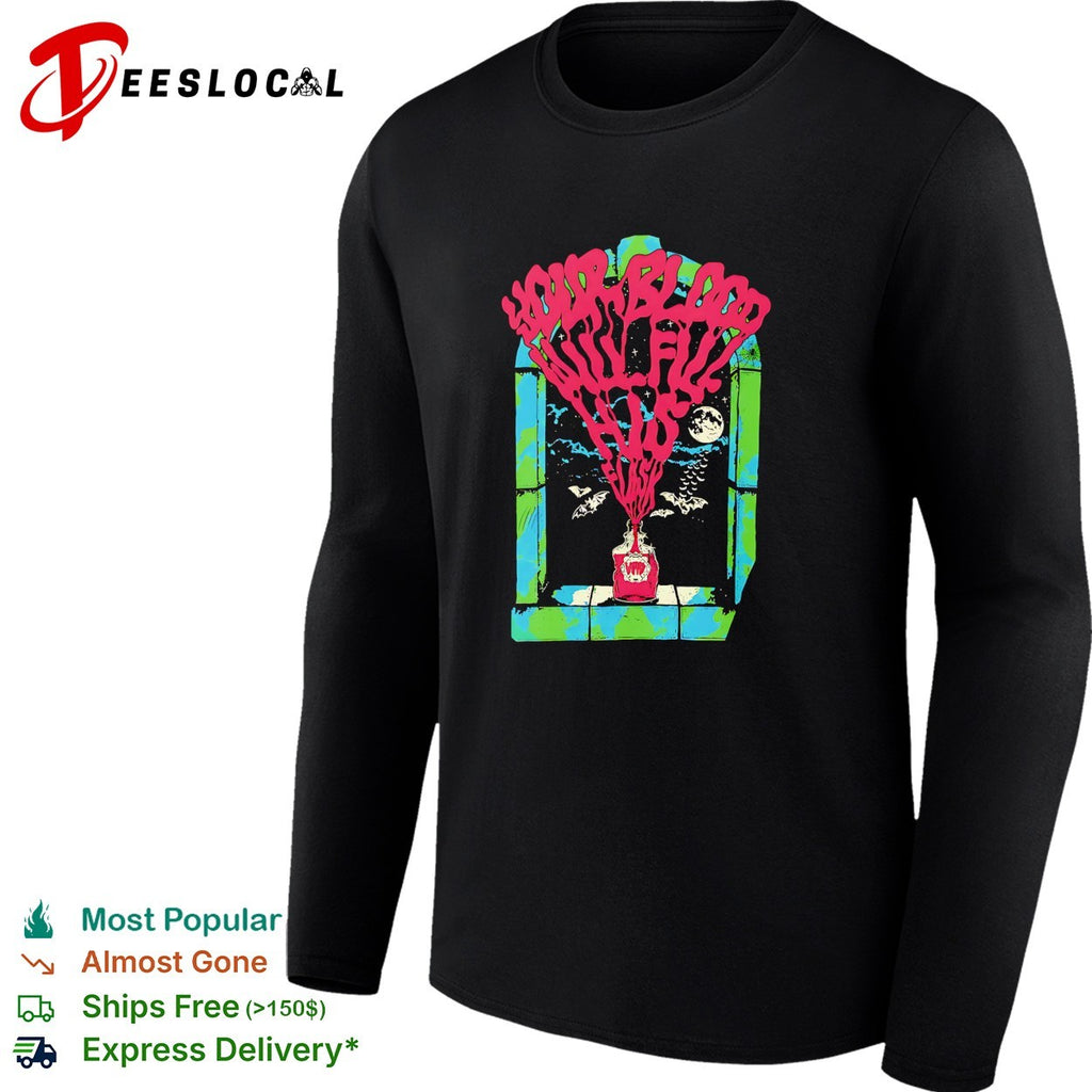 Your blood will fill his glass vampire bottle gothic bat shirt