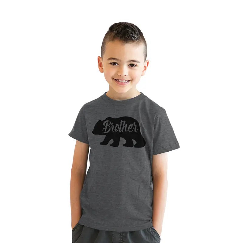 Youth Brother Bear T shirt Cute Funny Family Sibling Tee Cool For Kids Funny T Shirts Funny Brother Short Sleeve Novelty Tees for Kids Dark Grey