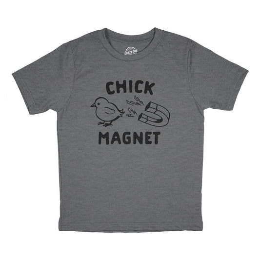 Youth Chick Magnet T Shirt Funny Cut Baby Chicken Novelty Tee Funny T Shirts Easter Tops for Kids Novelty Tees for Kids Dark Grey