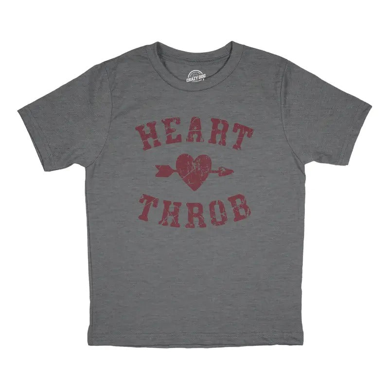 Youth Heart Throb T Shirt Cute Valentines Day T Shirts for Kids Funny T Shirts Love Tops for Kids Novelty Tees for Kids Dark Grey