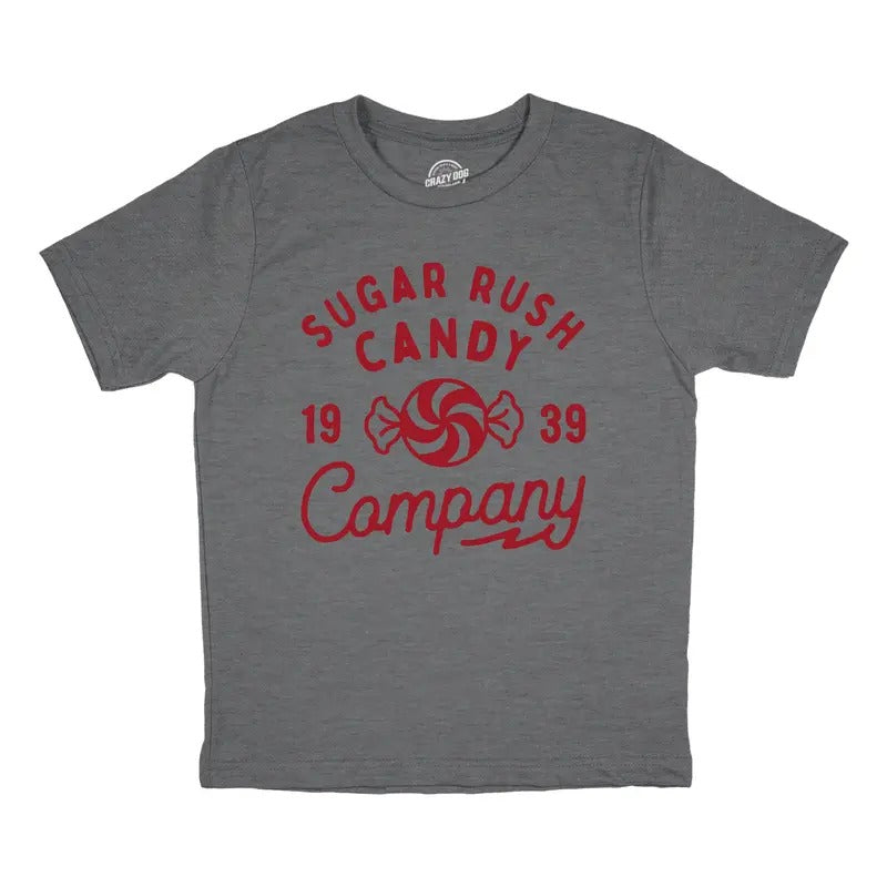 Youth Sugar Rush Candy Company T Shirt Funny Cute Sweet Treat Tee For Kids Funny T Shirts Funny Food T Shirt Novelty T Shirts for Kids Dark Grey