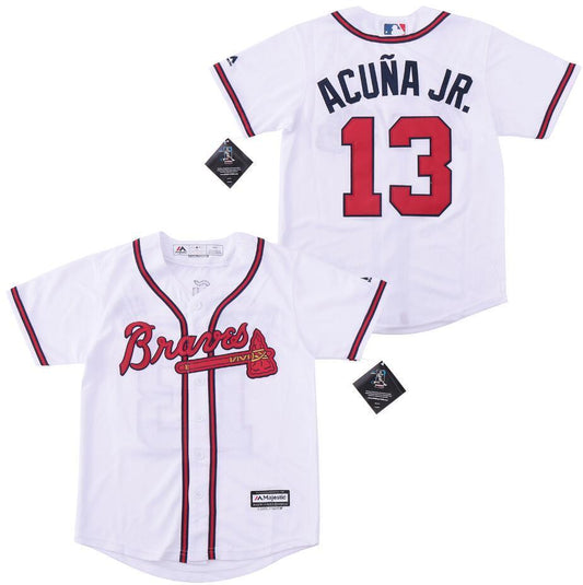 Youth Atlanta Braves #13 Ronald Acuña Jr. Warriors 13 White Youth Style 2