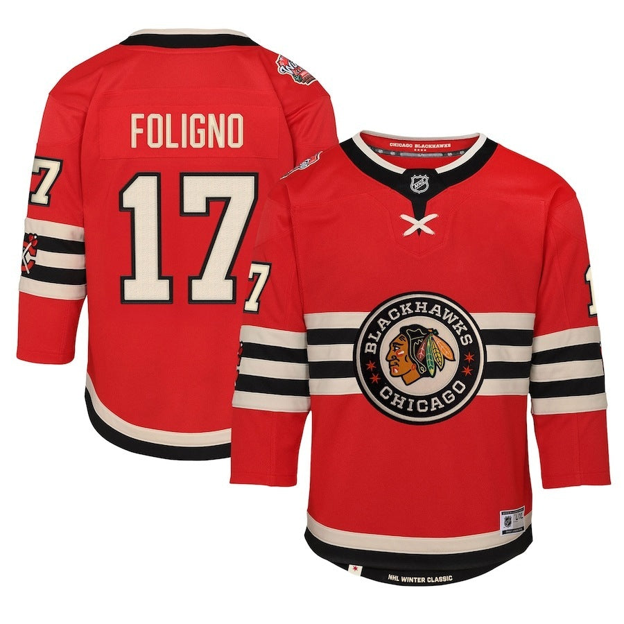 Youth Chicago Blackhawks #17 Nick Foligno 2025 NHL Winter Classic Premier Player Jersey - Red