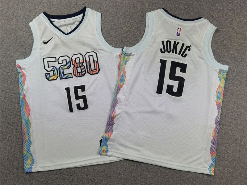 Youth Denver Nuggets #15 Nikola Jokic Youth 25 Nuggets 15 # Nikola - Jokic White City Edition Style 1
