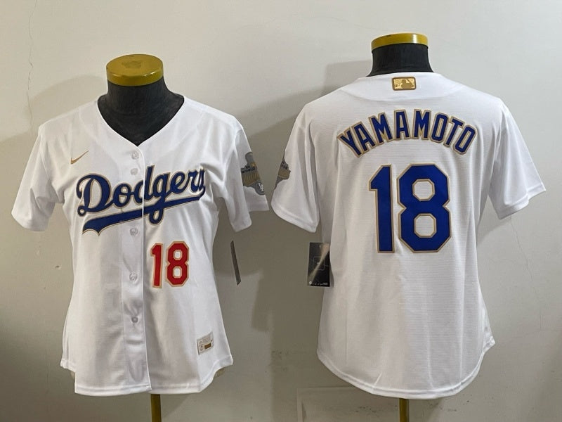 Youth Los Angeles Dodgers #18 Yoshinobu Yamamoto Dodgers Platinum Edition Women Youth