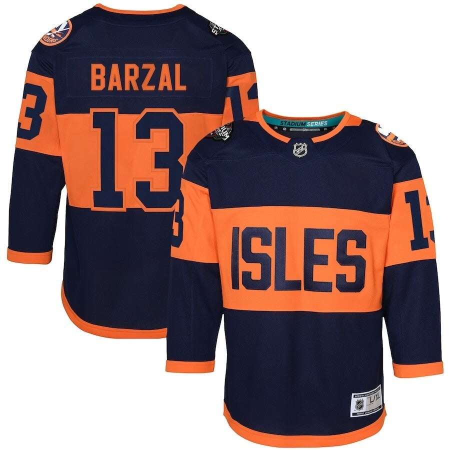Youth New York Islanders #13 Mathew Barzal 2024 NHL Stadium Series Premier Player Jersey – Navy Style 2