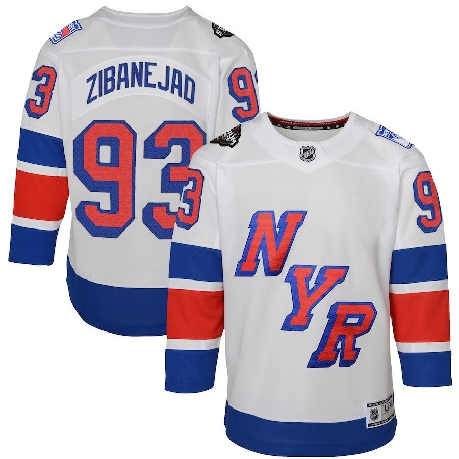 Youth New York Rangers #93 Mika Zibanejad 2024 NHL Stadium Series Premier Player Jersey – White Style 2