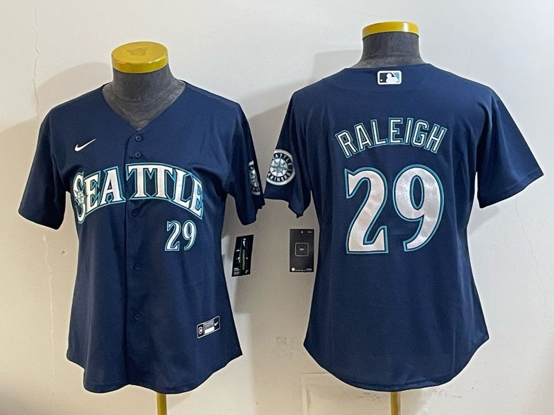 Youth Seattle Mariners #29 Cal Raleigh Navy Cool Base Stitched Baseball Jersey Mariners Women Youth