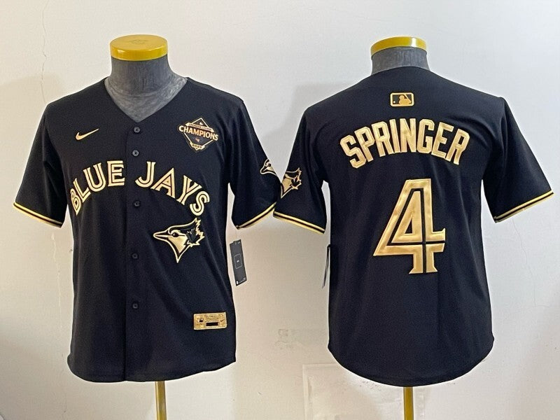 Youth Toronto Blue Jays #4 George Springer Blue Jays Black Gold Youth