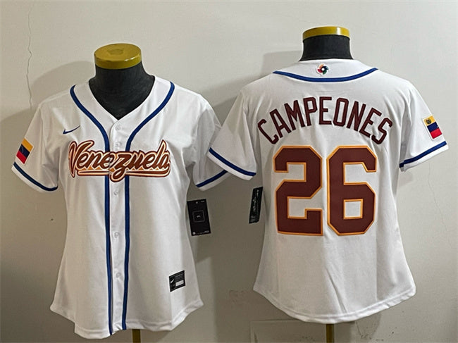 Youth Venezuela Baseball #26 Campeones White 2026 World Baseball Classic Home Stadium