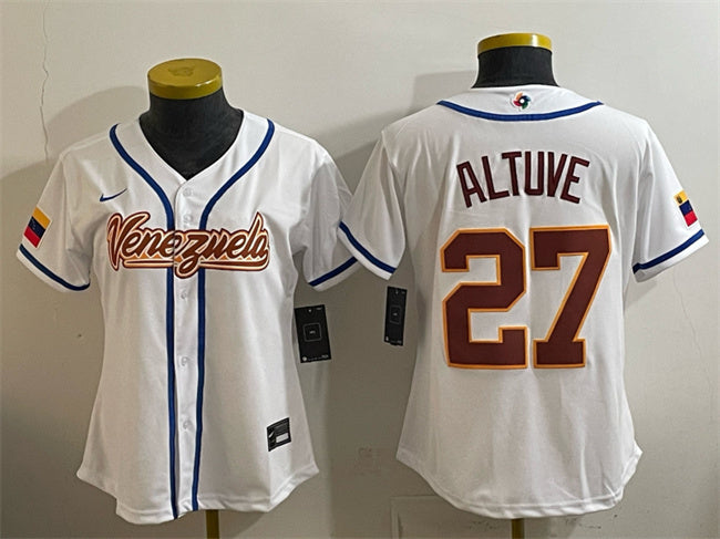 Youth Venezuela Baseball #27 José Altuve White 2026 World Baseball Classic Home Stadium
