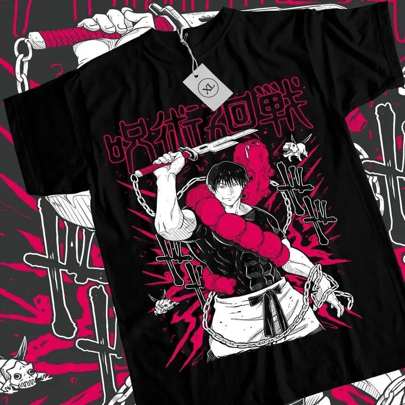 Yuji Itadori T-shirt Todo Jujutsu Kaisen Gojo Horror Anime Black Shirt All Size