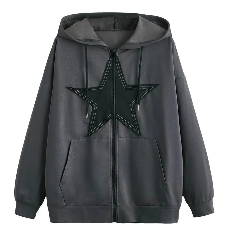 Zip Front Drawstring Hoodie Pullover Long Sleeve Casual Sweatshirt Top