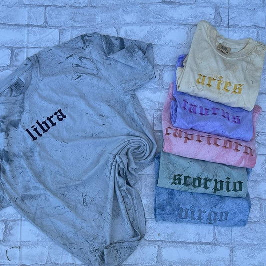 Zodiac Signs- Color Blast Comfort Colors Embroidered Tee (Tonal)