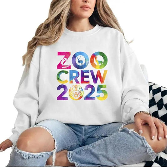 Zoo Crew 2025 Colorful Sweatshirt Animals Birthday T-Shirt Unisex Hoodie Cotton Womenswear