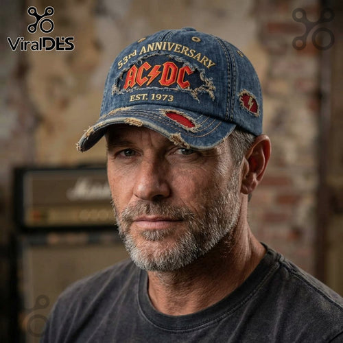 AC DC 53rd Anniversary Distressed Denim Baseball Cap
