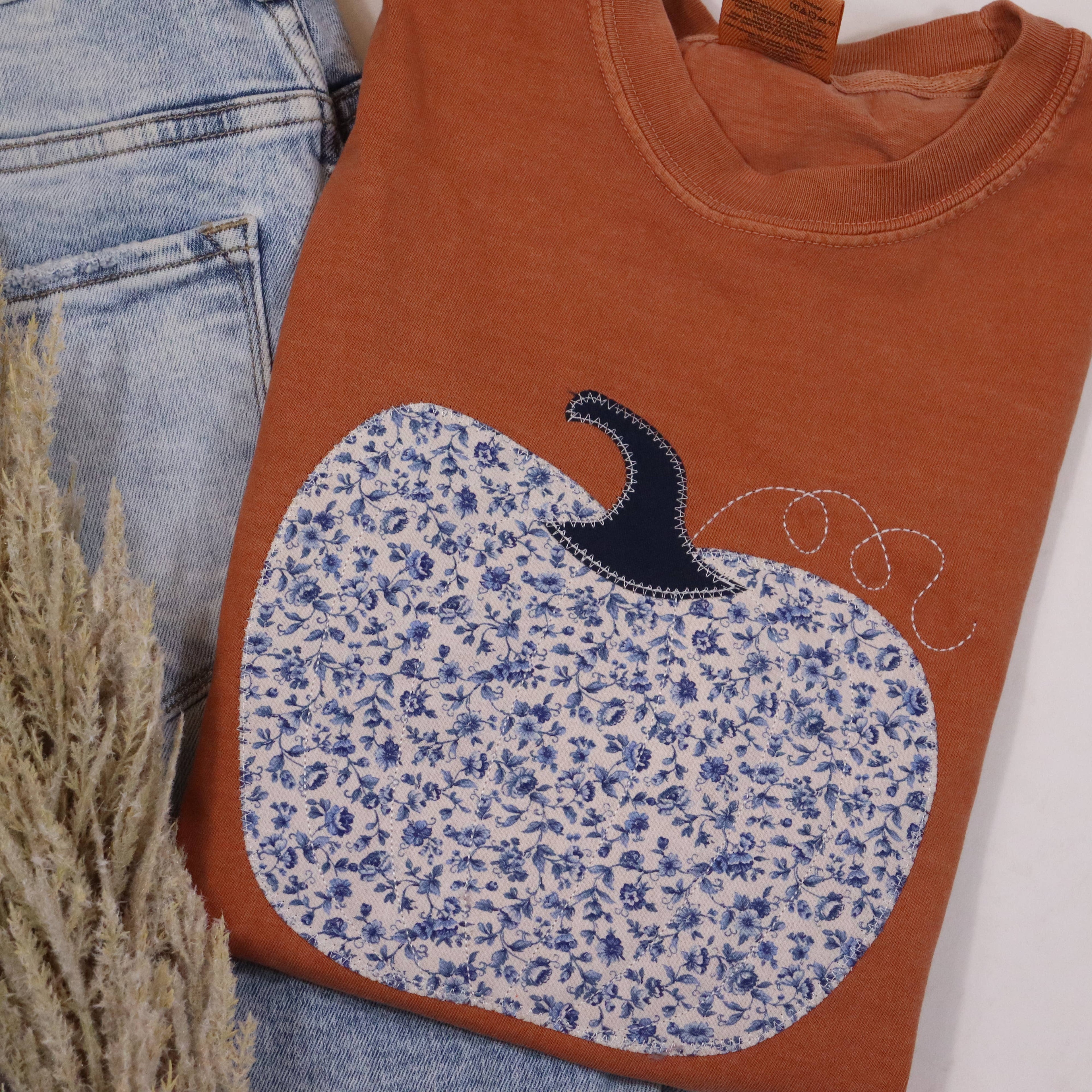 Cottage Core Fall Floral Pumpkin Short Sleeve