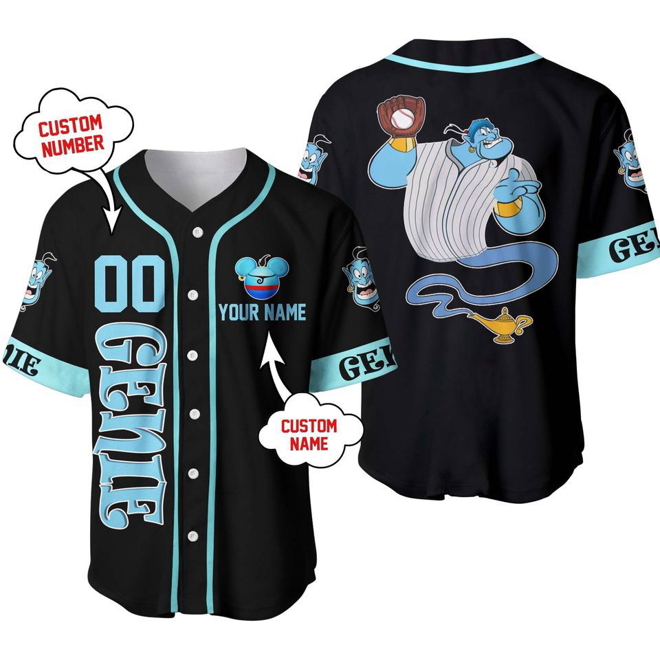 Aladdin Genie Black Blue Disney Unisex Cartoon Custom Baseball Jersey - lylyprint.com