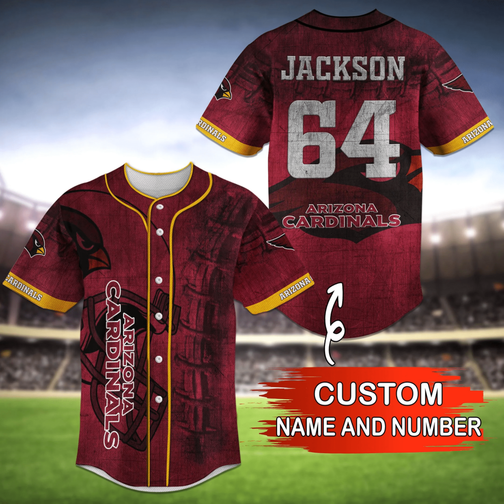 Arizona Cardinals Fan Baseball Jersey Shirt with Personalized Name