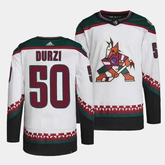 arizona coyotes #50 sean durzi 2022-23 away white authentic pro jersey