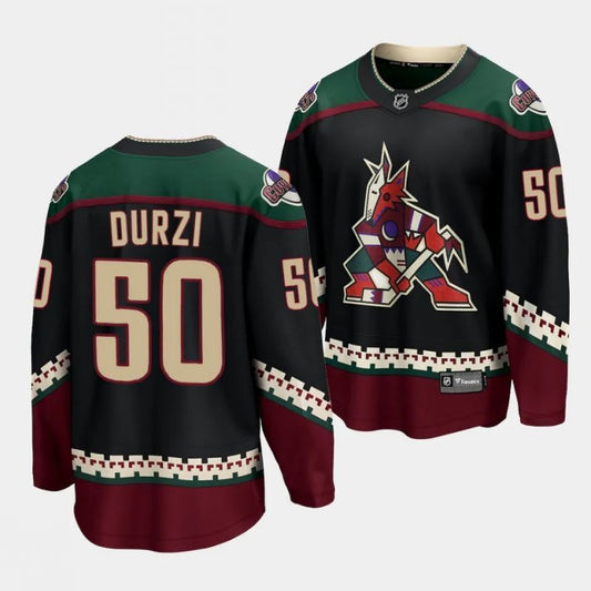 arizona coyotes #50 sean durzi home black breakaway player jersey