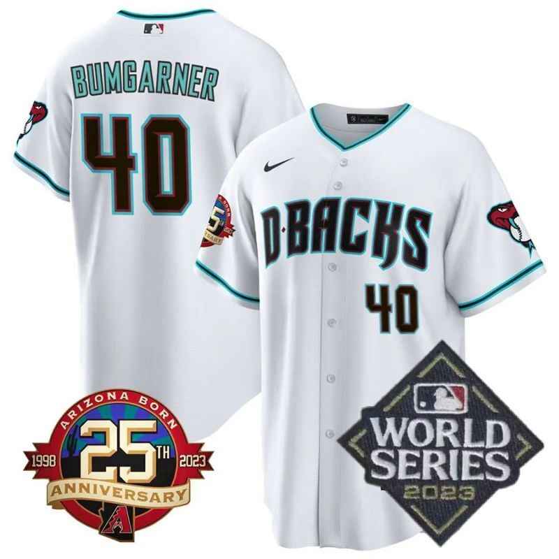 arizona diamondbacks #40 madison bumgarner 25th anniversary patch cool base collection jersey – white alternate