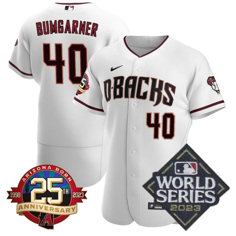 arizona diamondbacks #40 madison bumgarner 25th anniversary patch flex base collection jersey white