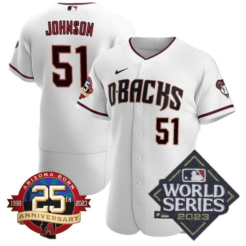 arizona diamondbacks #51 randy johnson 25th anniversary patch flex base collection jersey white