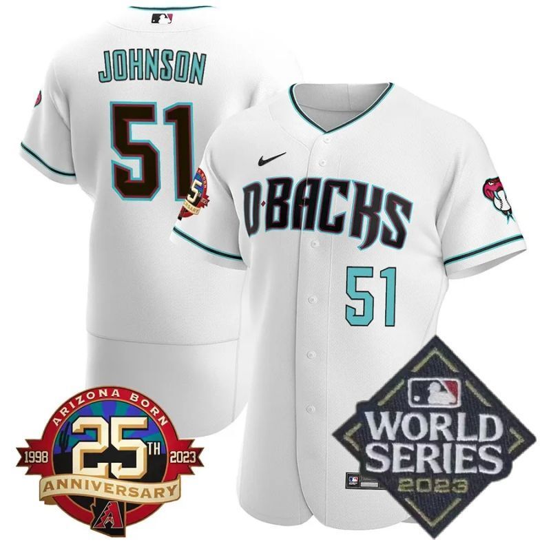 arizona diamondbacks #51 randy johnson 25th anniversary patch flex base collection jersey white alternate