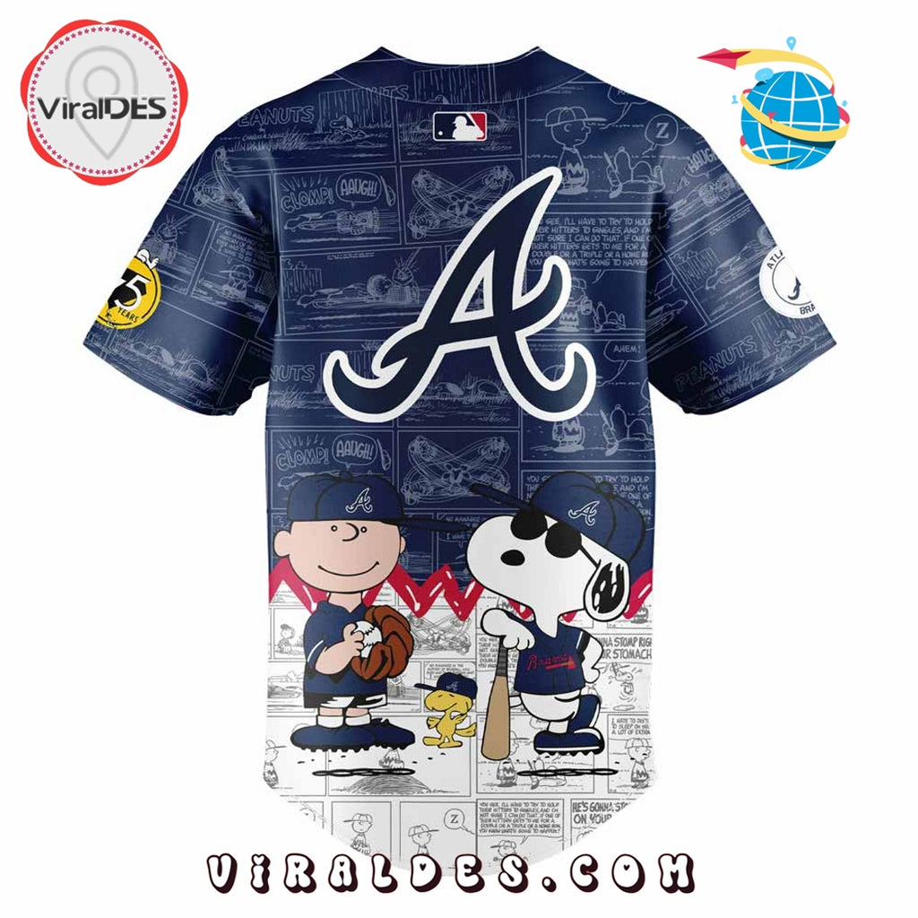 Atlanta Braves 75th Anniversary Peanuts Navy Baseball Jersey