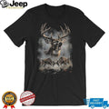 Fighting Whitetail Bucks Forest Mist Nature Graphic T shirt