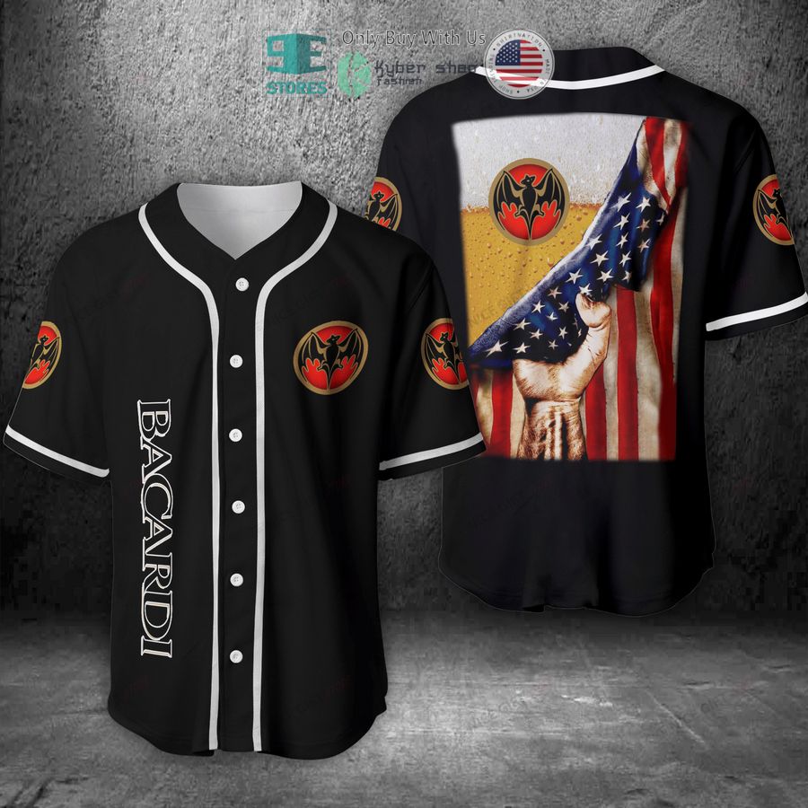 BEST Bacardi Beer United States Flag black Baseball Jersey