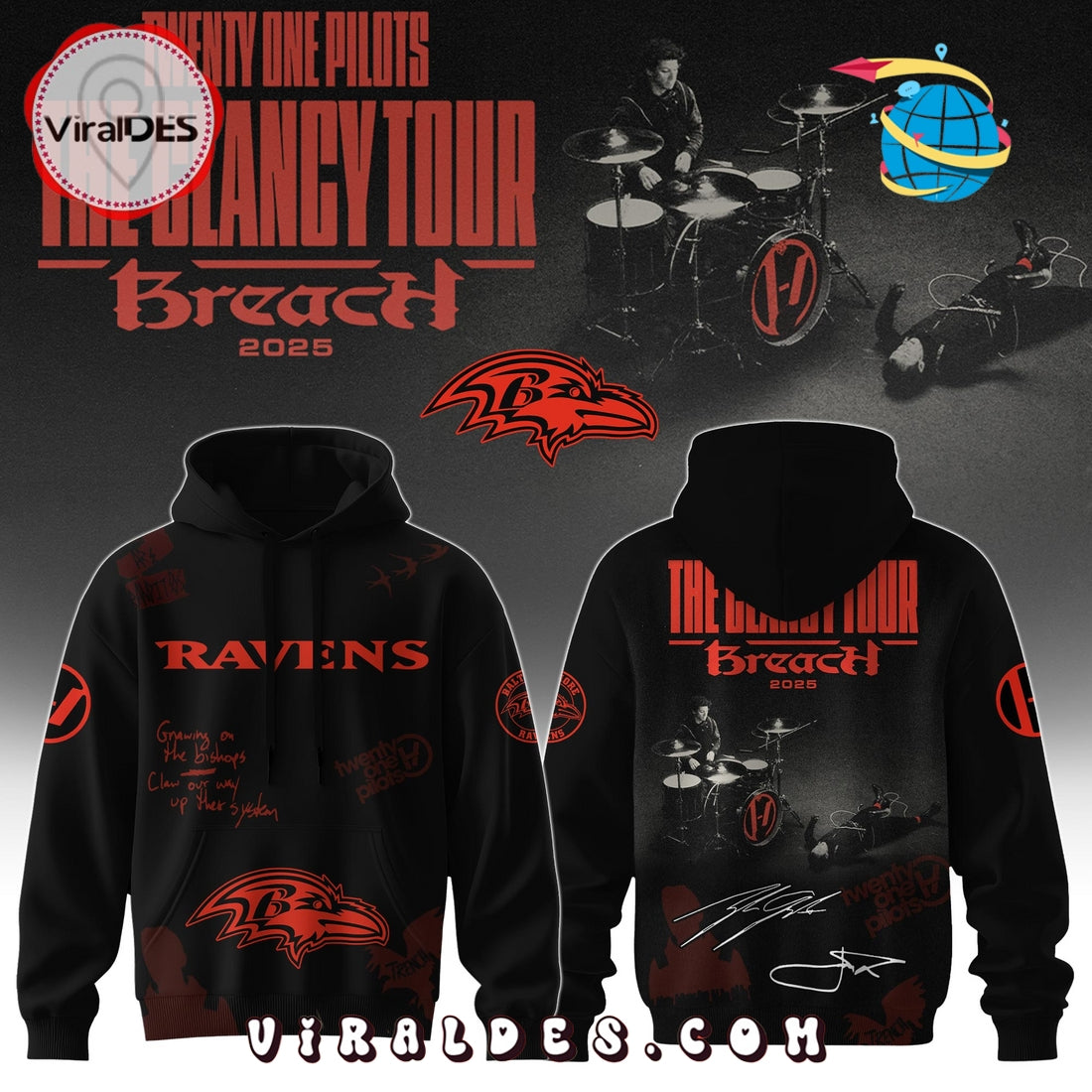 Baltimore Ravens x Twenty One Pilots Signatures Hoodie, Long Pant