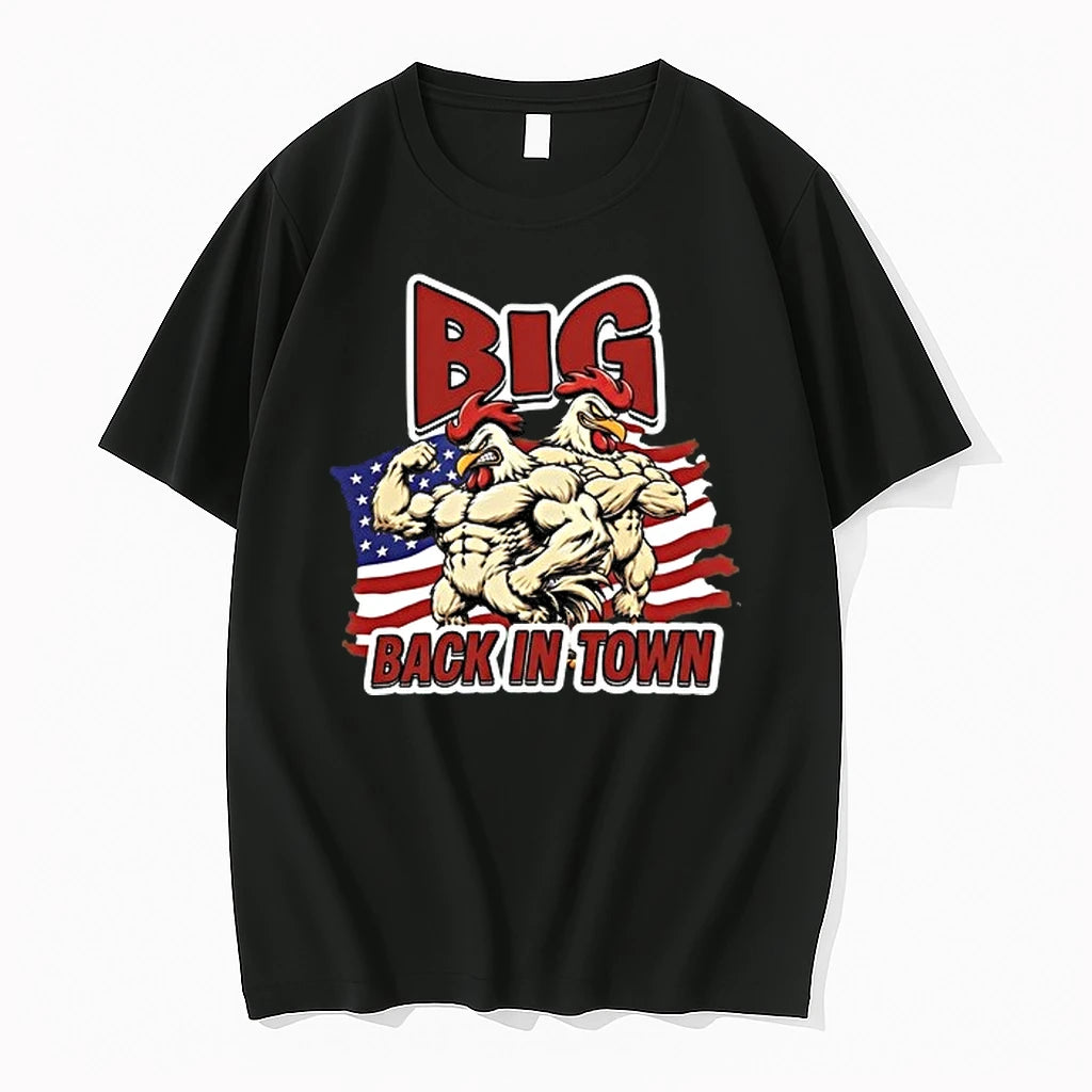 Big Back In Town Muscular Cartoon Roosters American Flag 0 Tshirts Sweater