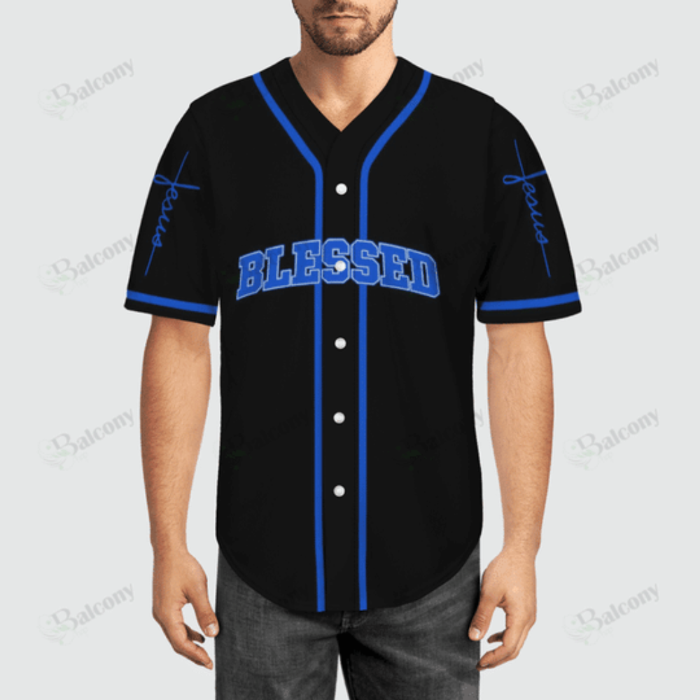 Blessed Blue Light Baseball Jersey Colorful Adult Unisex Sizes S - 5XL - Aopprinter