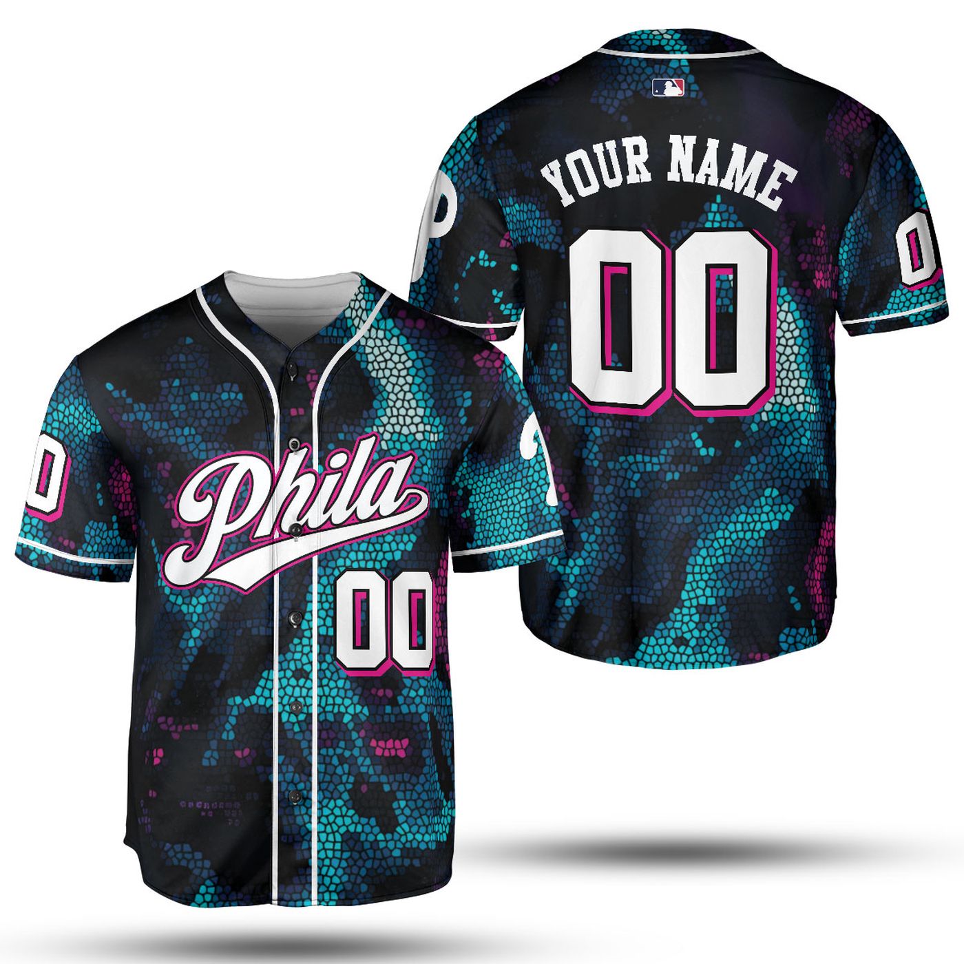 Stylish Blue Pink Gradient MLB Baseball Jersey - Team MLB Collection - Gift for Men Women - lylyprint.com... (Image 4)