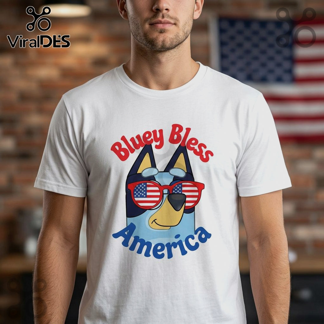 Bluey Bless America 250th Anniversary Patriotic Graphic T-Shirt