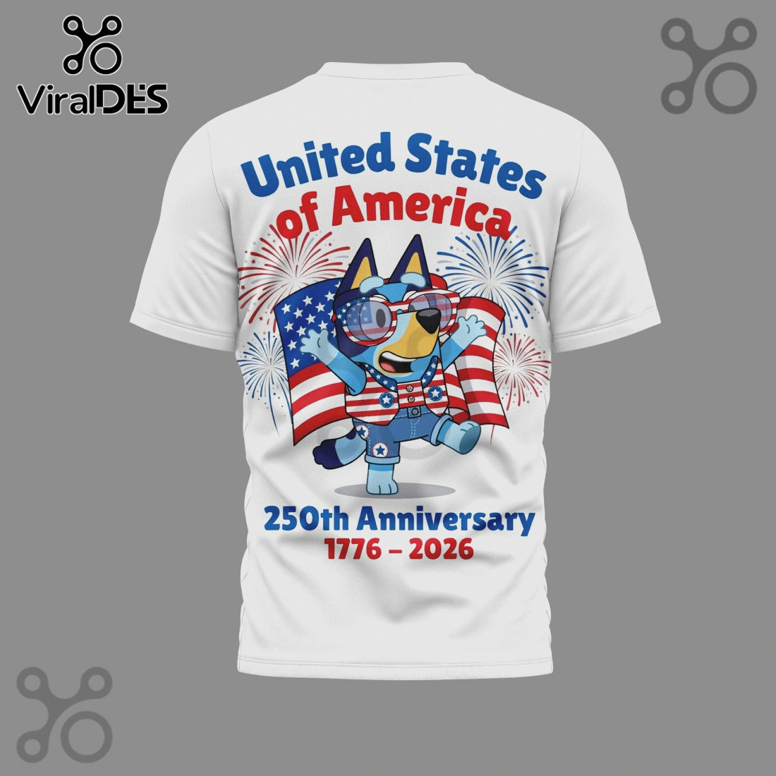 Bluey Bless America 250th Anniversary Patriotic Graphic T-Shirt