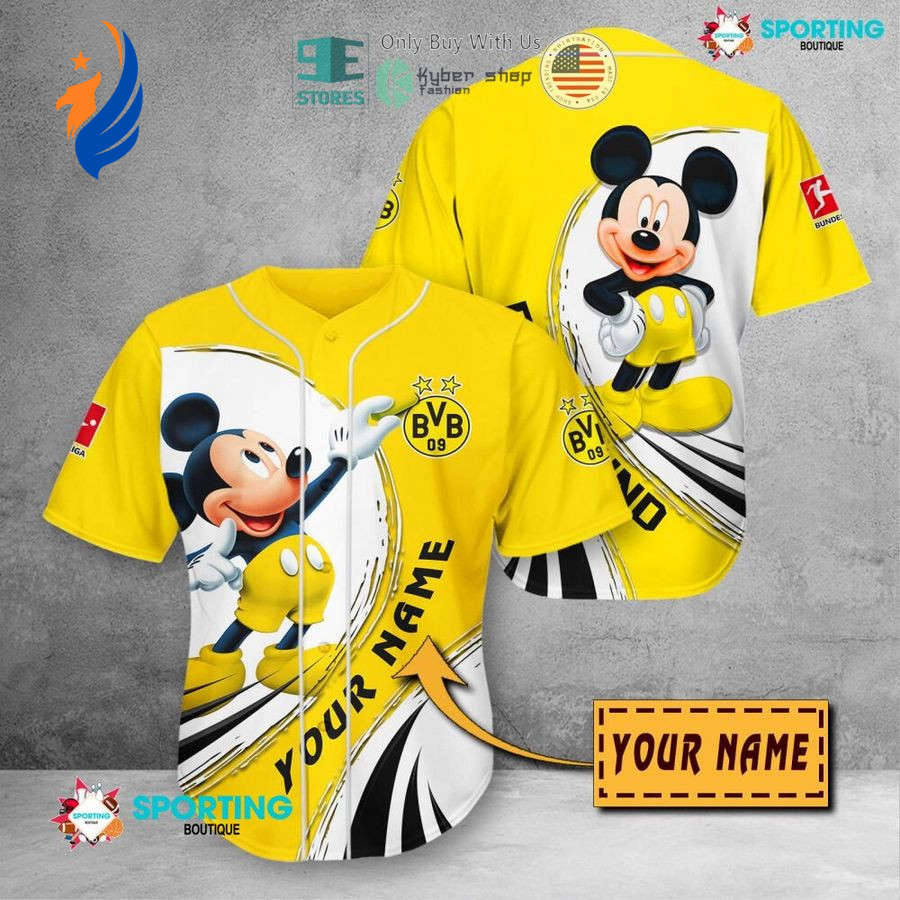 Borussia Dortmund Custom Name Yellow Mickey Mouse Baseball Jersey - Unisex Shirt Stand Out with Personalized Sports Apparel! - Bafud