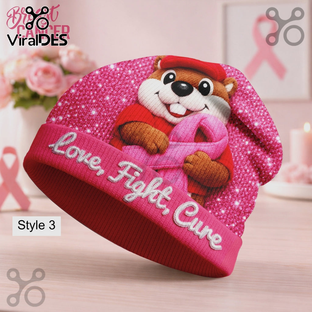 Breast Cancer Awareness Together We Fight Pink Dog Beanie Hat