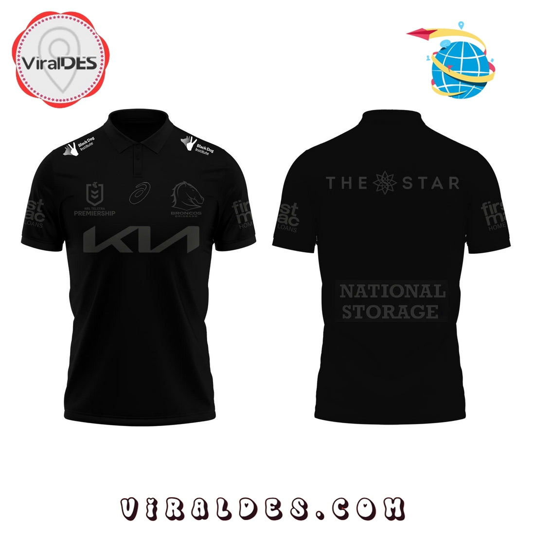Brisbane Broncos Back In Black 2025 Black Polo Shirt