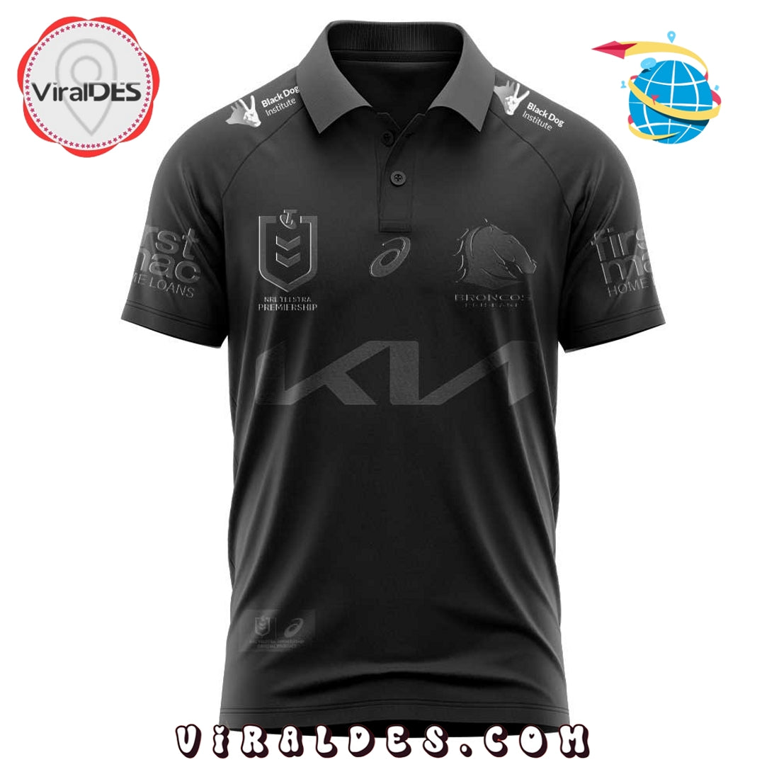 Brisbane Broncos Our 2025 Black Uniform Polo Shirt