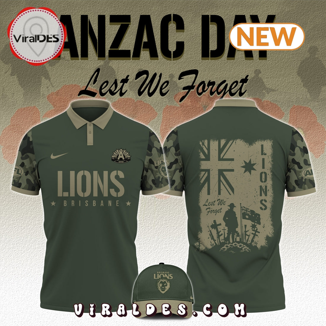 Brisbane lions x Anzac Day Limited Edition Polo, Cap