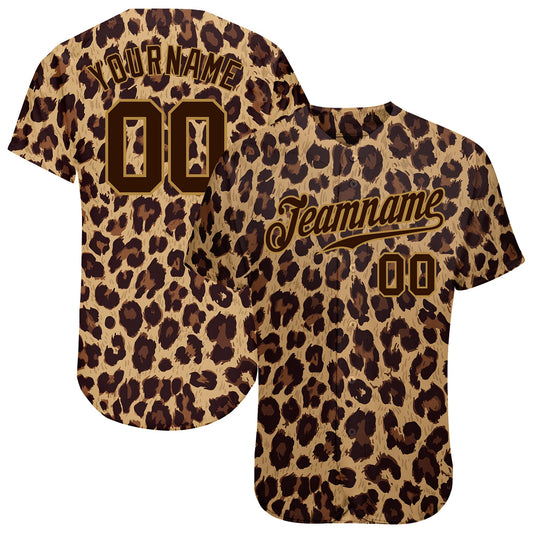 Custom Brown Brown-Old Gold 3D Pattern Design Leopard Authentic Baseball Jersey T-Shirts, Hoodie, Sweatshirt (Image 1)