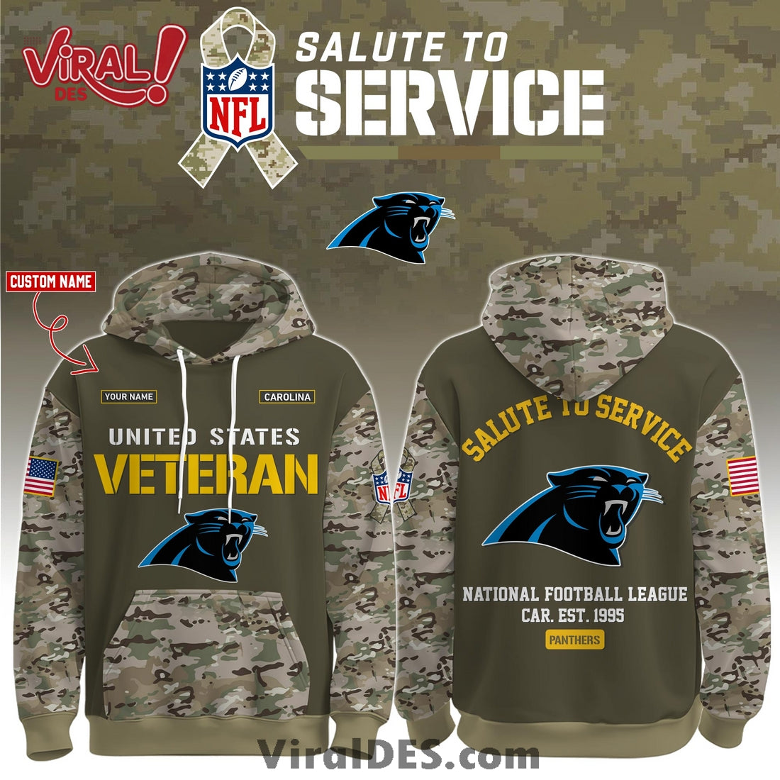 Carolina Panthers 2025 Salute to Service Hoodie, Long Pants