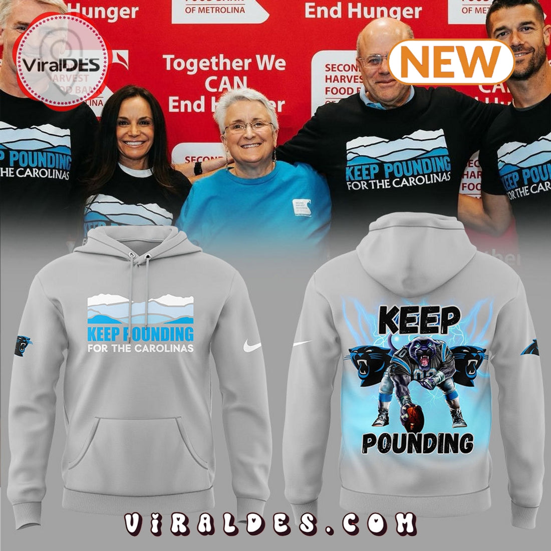 Carolina Panthers Keep Pounding Grey Hoodie, Jogger, Cap