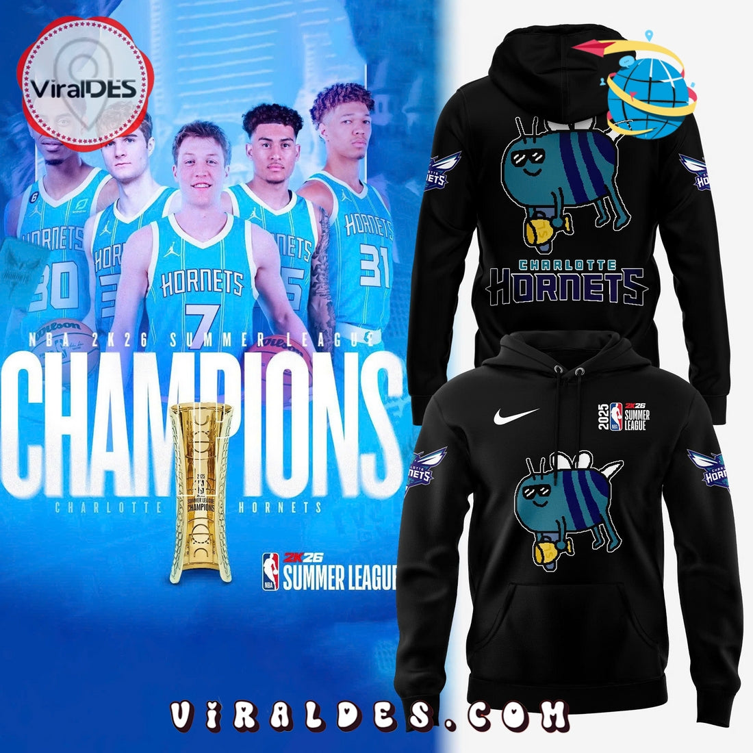 Charlotte Hornets New Bee Wins Logo Black Hoodie